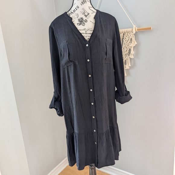 Nanette Lepore Black Ruffled Shirt Dress Size 14 - Picture 6 of 6